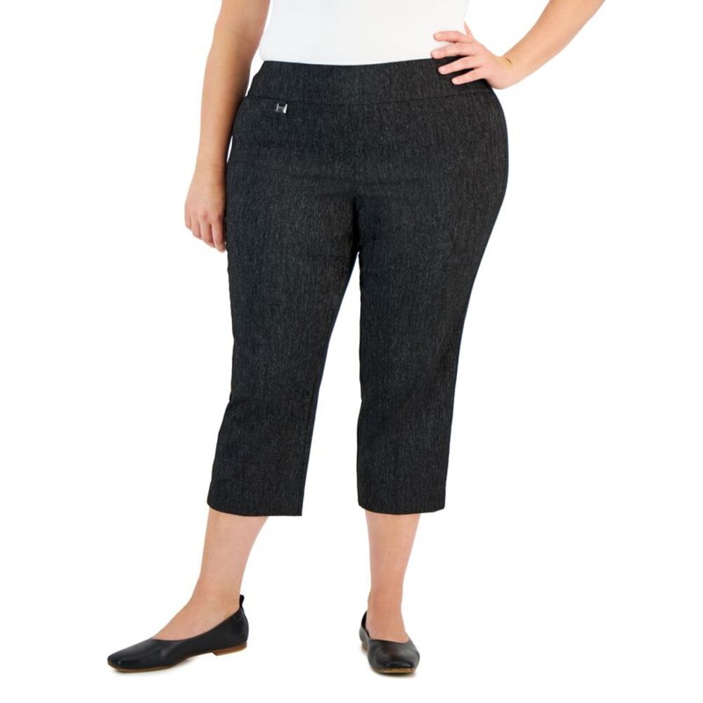 Alfani Plus Size Jacquard Tummy-Control Capri Pants